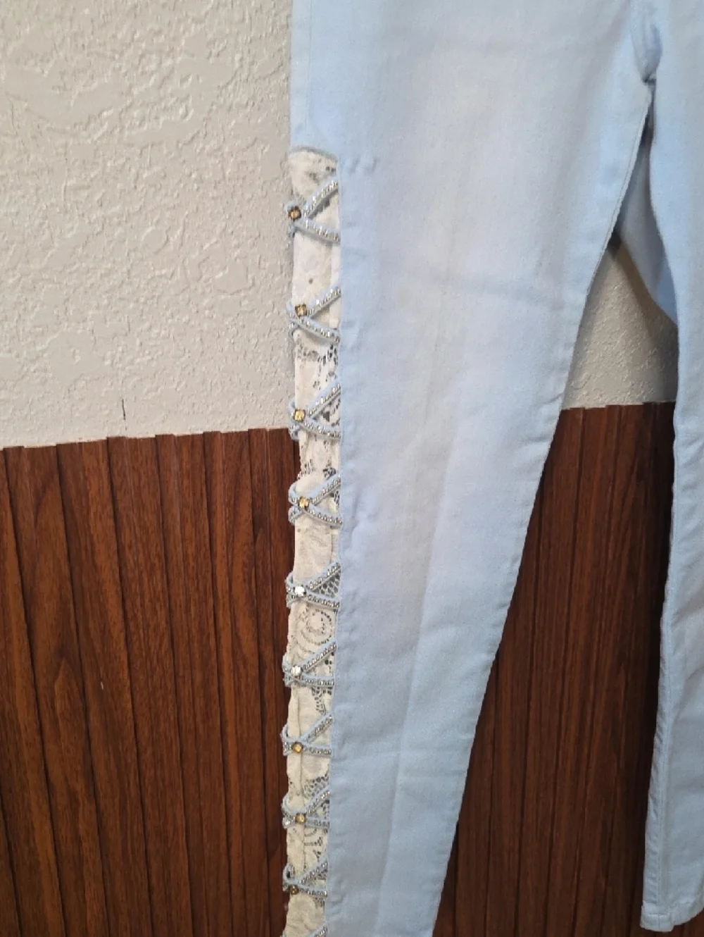 Light Blue Lace-Up Side Push Up Skinny Jeans Curvy Fit Stretch.sz 8 [0048]